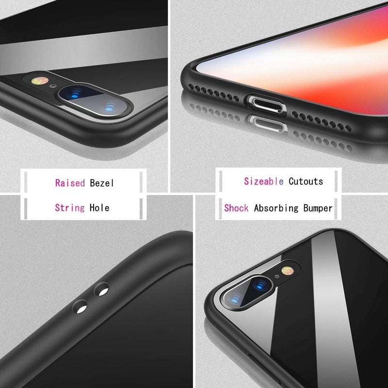 جراب Humixx لهاتف iPhone 8 Plus، جراب iPhone 7 Plus، [سلسلة كريستال] غطاء خلفي من الزجاج المقوى الأسود وحافة TPU ماصة للصدمات، جراب حماية كامل لهاتف iPhone 7 Plus/iPhone 8 Plus - Image 4